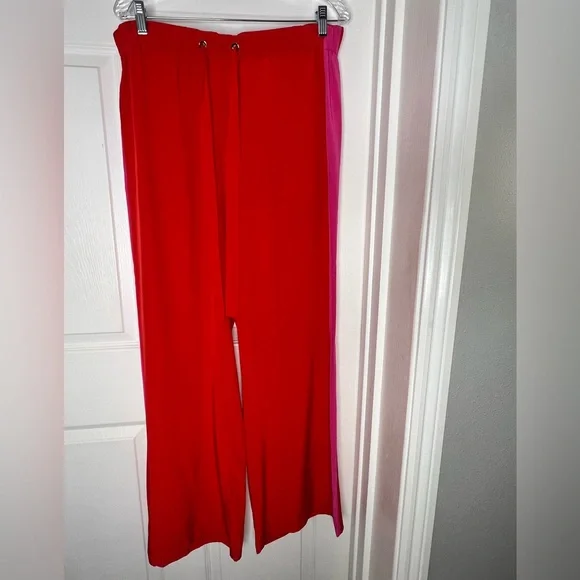 Diane Von Furstenberg red pink 100% silk pants drawstring pants Sz M - Picture 4 of 8